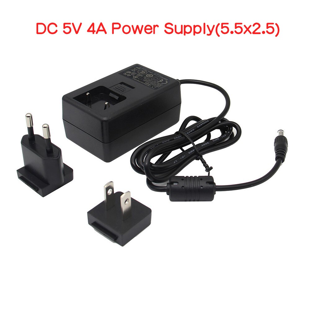 DC 5V 4A Power Adapter with EU/US/UK Plug, DC5.5x2.5 Power Supply for Raspberry Pi X820/X825/X828 2.5" SATA Expansion Board