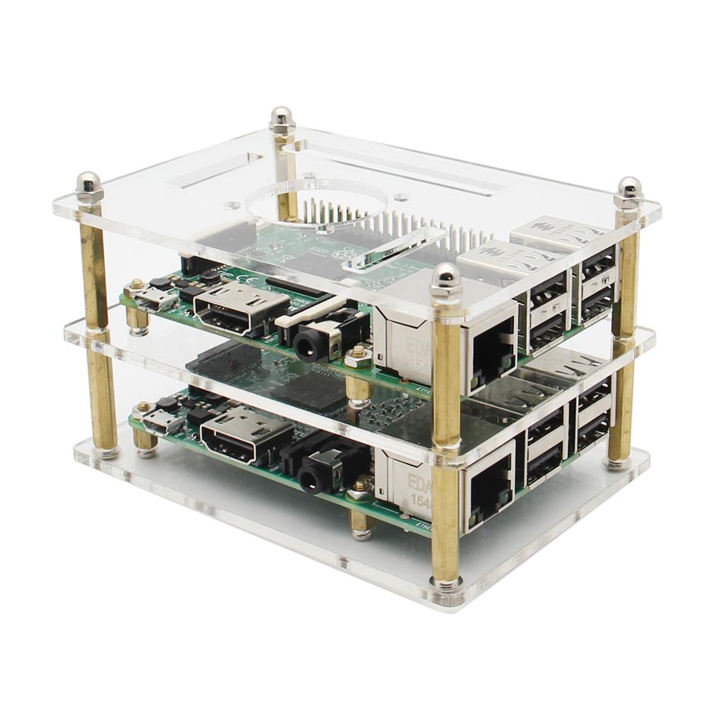 Double Layer Acrylic Case + Cooling Fan Kit for Raspberry Pi 3 Model B+ Plus/3B /2B / B+ / Raspberry Pi 4