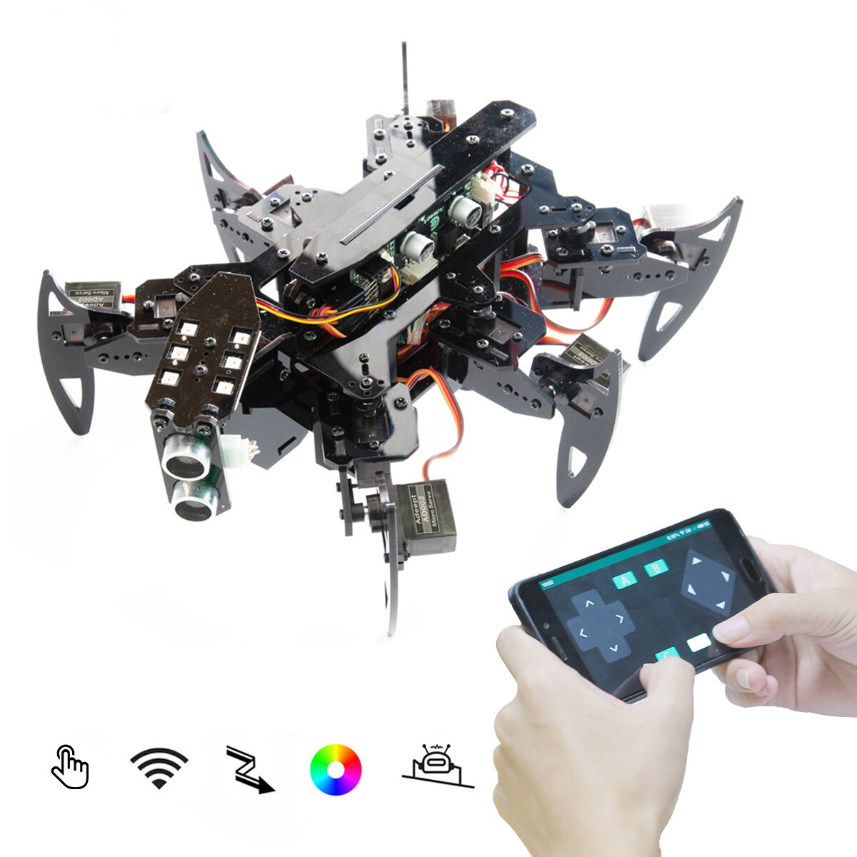 Educational Robot Hexapod Bionic Spider Forward and Backward Left and Right Tracing Obstacle Avoidance Secondary Programming