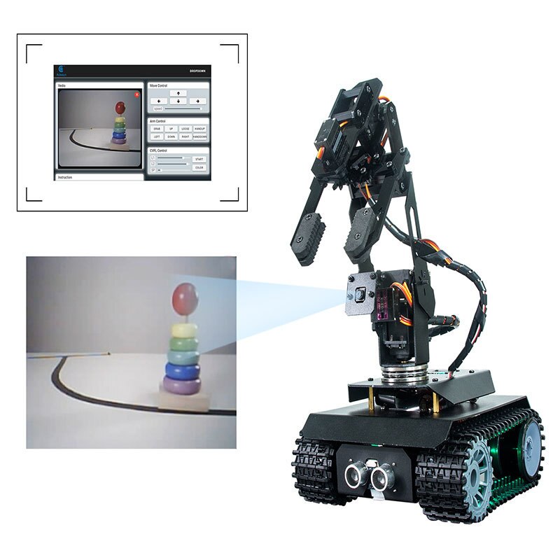 Custom Educational Robot Steam Science and Education Raspberry Pi Aluminum Alloy Crawler Programmable Robot with Mechanical Arm