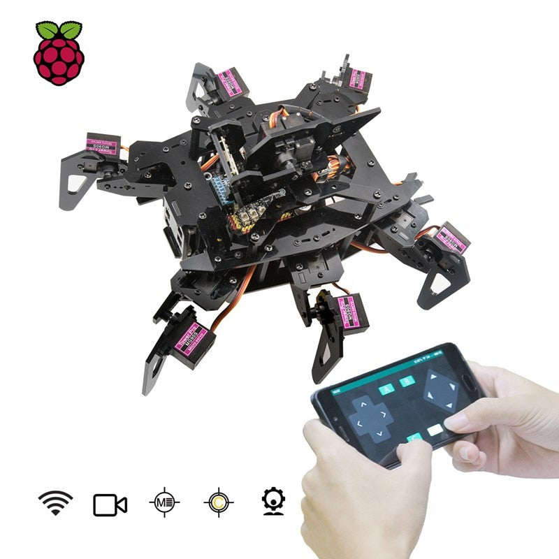 Custom Educational robot STEAM Raspberry Pi 4 generations 4B/3B hexapod spider WiFi camera AI.