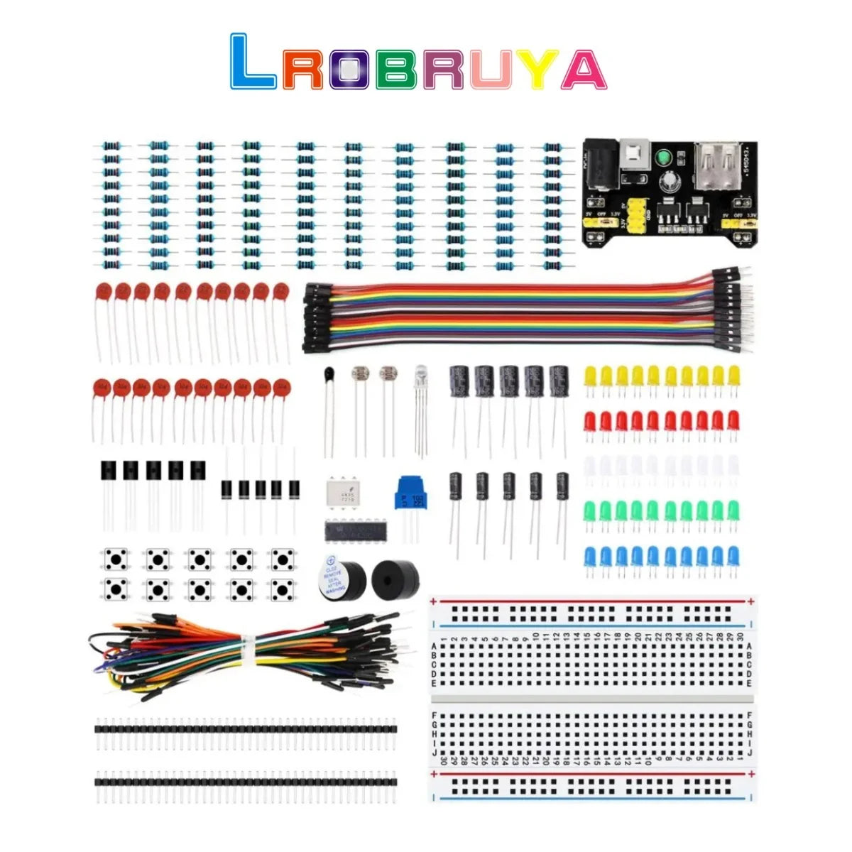 Custom Electronic Component kit with Power Supply Module, Breadboard, Resistor, Capacitor, LED, Potentiometer for Arduino LTARK-16