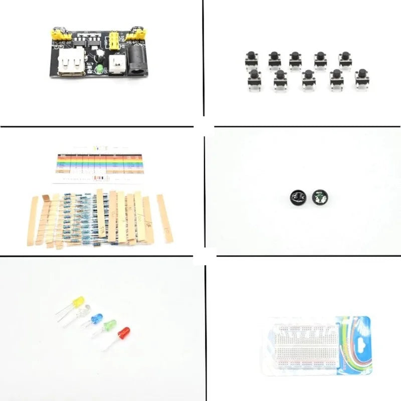 Custom Electronic Component kit with Power Supply Module, Breadboard, Resistor, Capacitor, LED, Potentiometer for Arduino LTARK-16