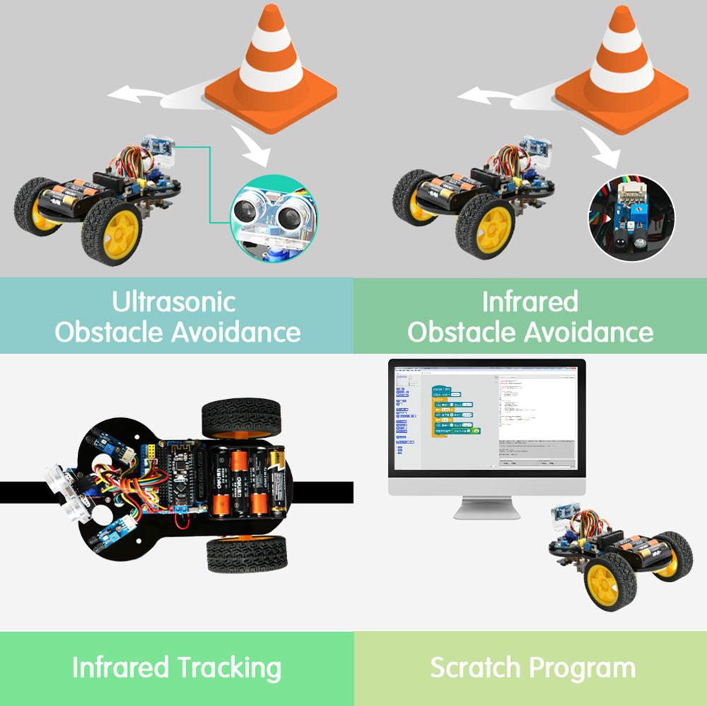 Custom For Arduino R3 smart robot car starter kit, support iOS/Android, Ps2, WiFi IR control for Arduino Diy kit, with tutorial