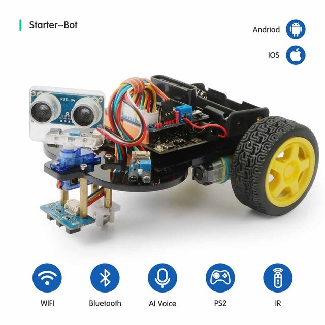 Custom For Arduino R3 smart robot car starter kit, support iOS/Android, Ps2, WiFi IR control for Arduino Diy kit, with tutorial