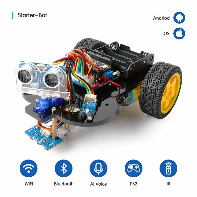 Custom For Arduino R3 smart robot car starter kit, support iOS/Android, Ps2, WiFi IR control for Arduino Diy kit, with tutorial