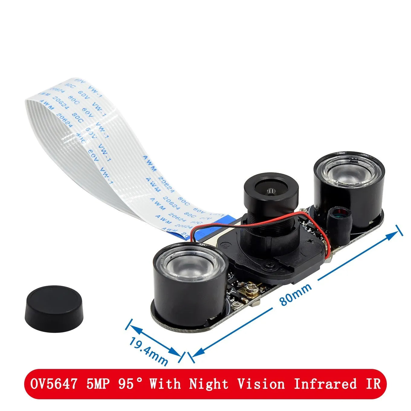 Custom  For Raspberry Pi 4 Night Vision Fisheye Camera 5MP OV5647 70/95/160 Degree Focal Adjustable Camera for Raspberry Pi 3 Model B