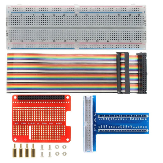 Custom GPIO Breakout Expansion Kit,T-Shaped Breakout Adapter Plate+40Pin GPIO cable+Breadboard for Raspberry Pi 4B/3B+/3B/2B