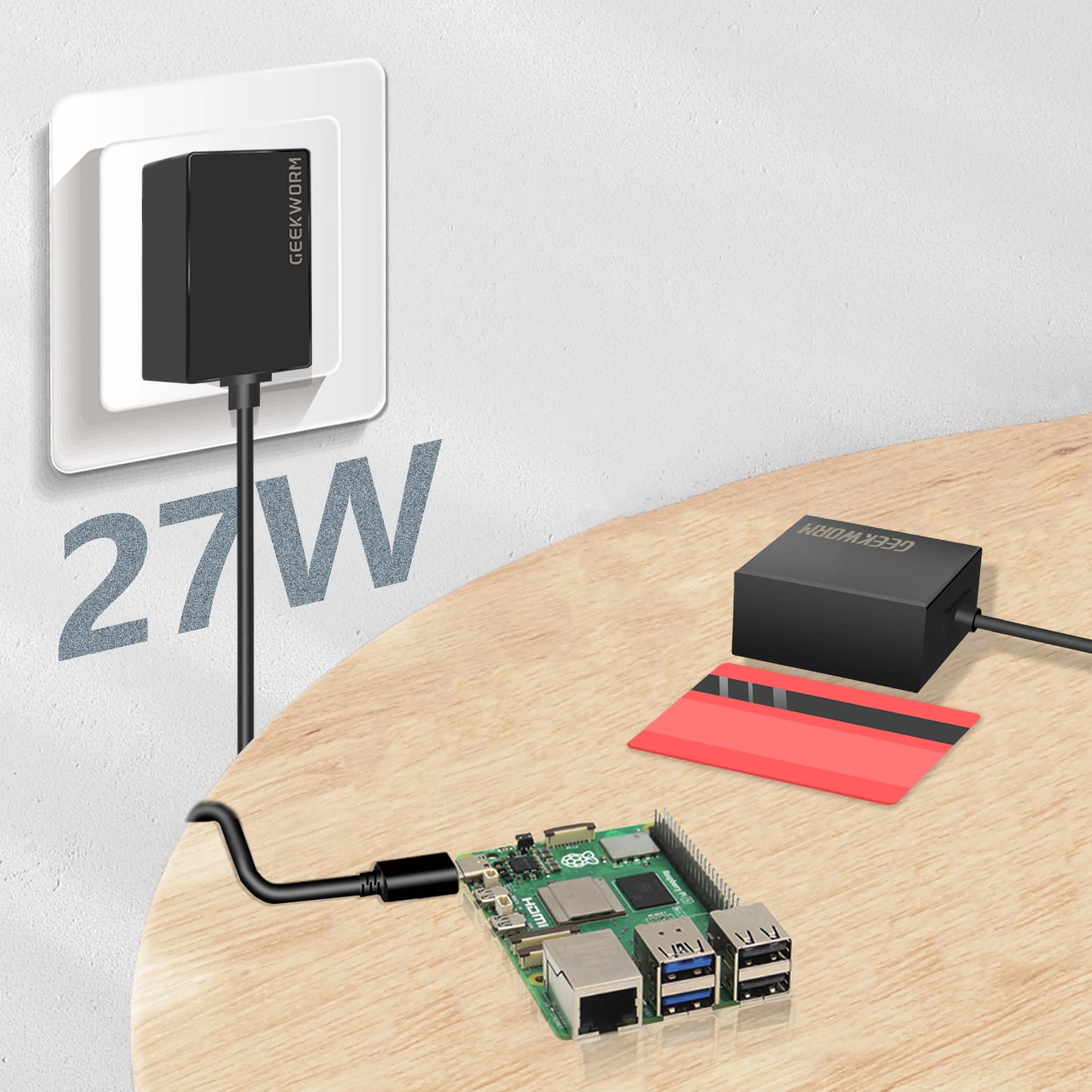 Custom PD 27W USB-C Power Supply,Type C Power Adapter for     Pi 5