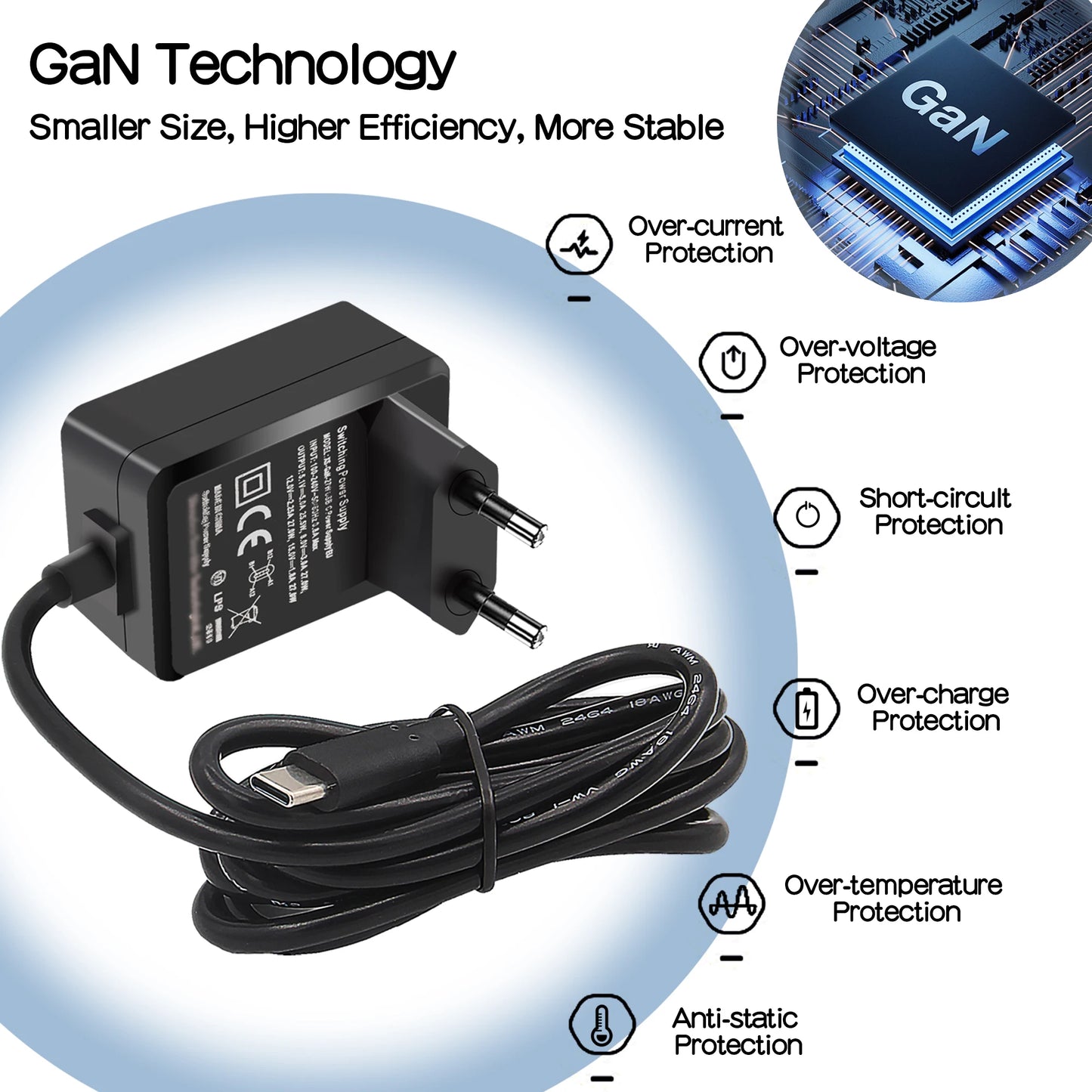 Custom PD 27W USB-C Power Supply,Type C Power Adapter for     Pi 5