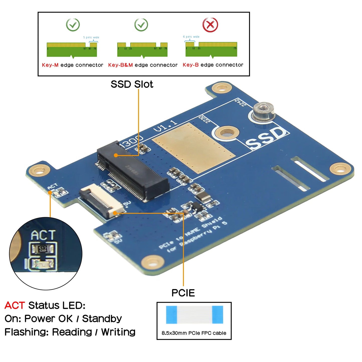 Custom M300 Pcie M.2 NVMe SSD 2242 PIP PCIe Peripheral Board for     Pi 5