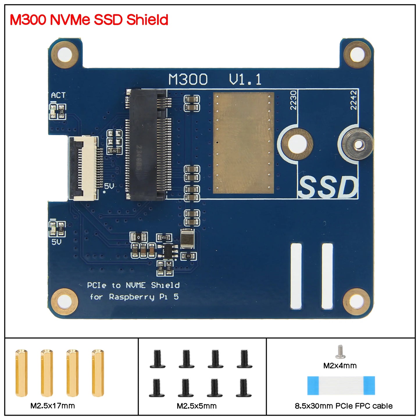 Custom M300 Pcie M.2 NVMe SSD 2242 PIP PCIe Peripheral Board for     Pi 5