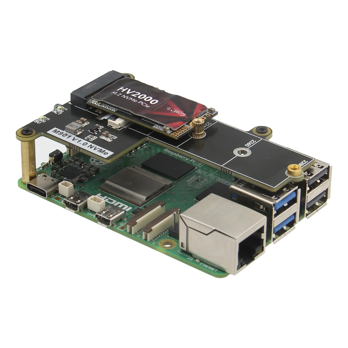 Custom M901 PCIe to M.2 NVMe SSD Board Shield for     Pi 5