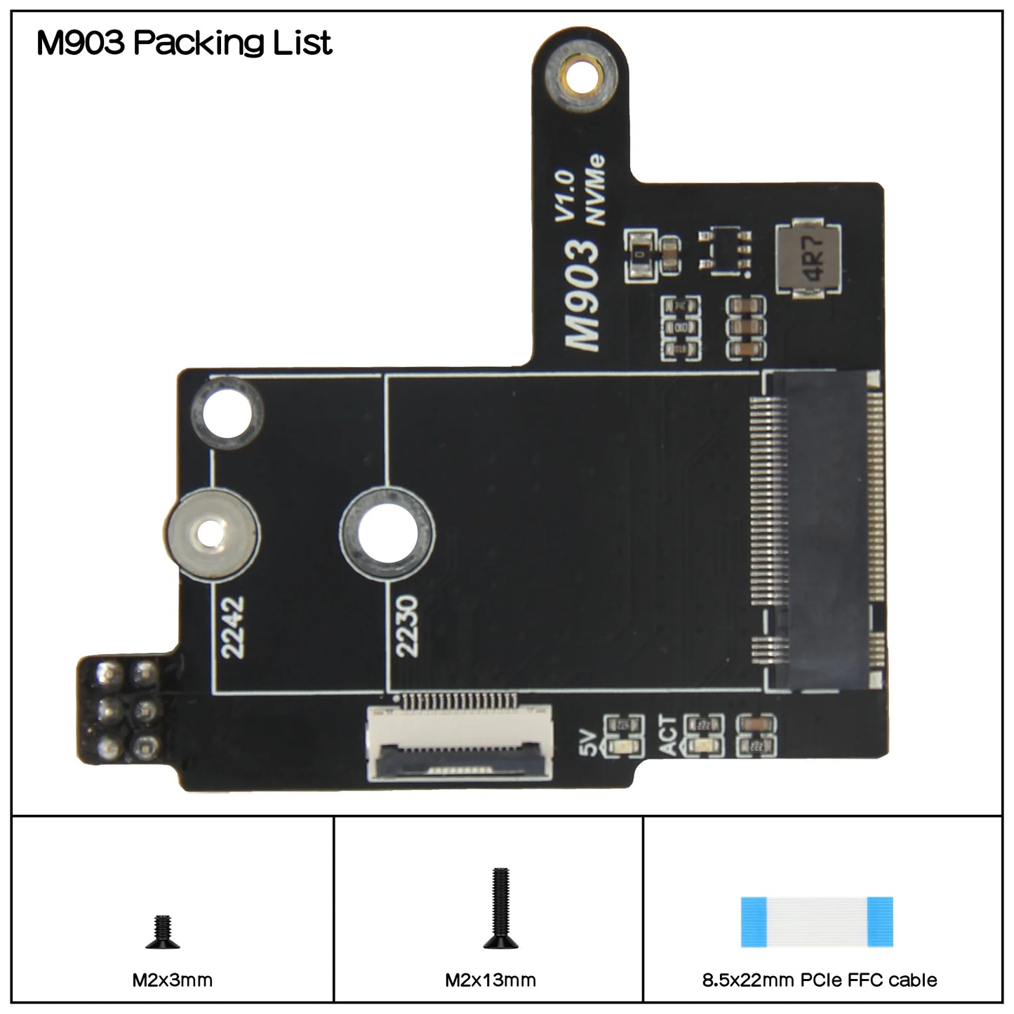 Custom M903 Pcie M.2 NVMe SSD 2242 Board for     Pi 5