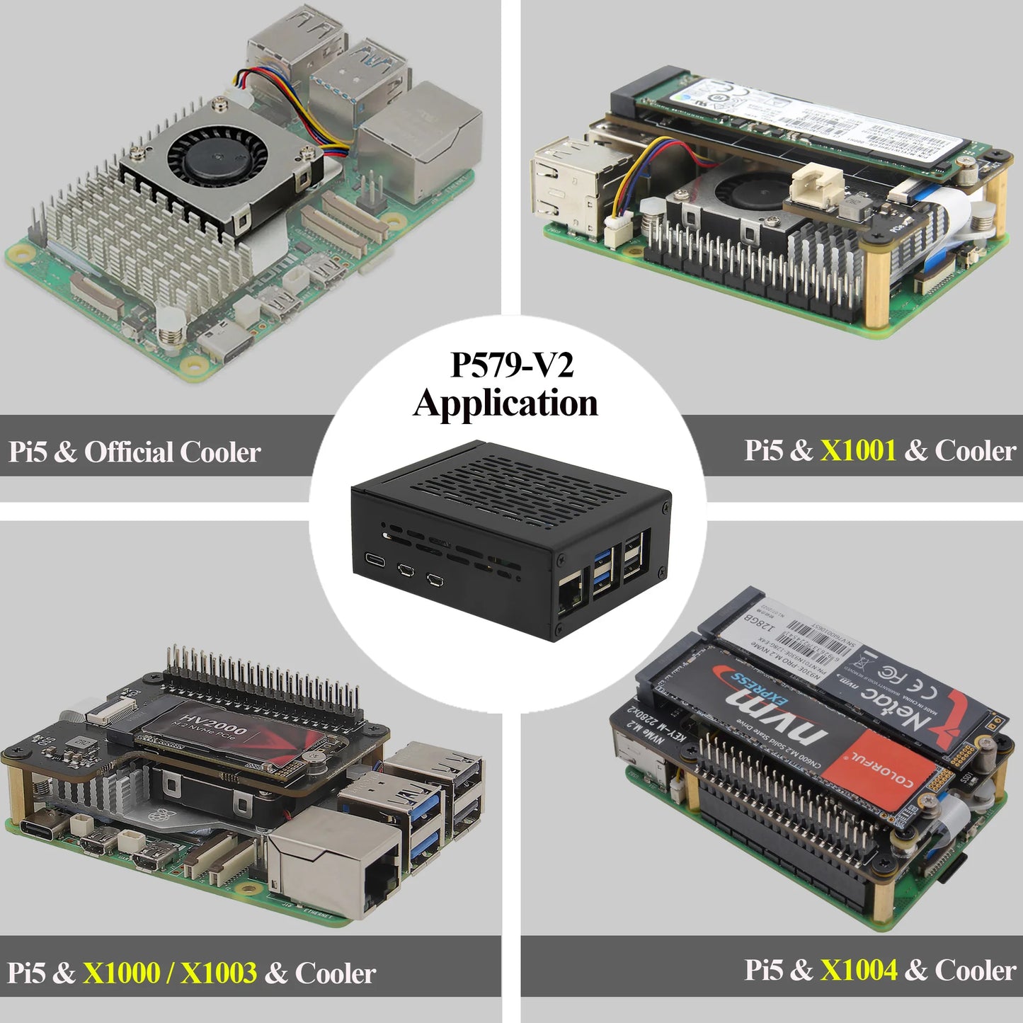 Custom Metal Case P579-V3 for     Pi 5 & PCIe M.2 NVMe SSD Shield X1000 / X1001 / X1003 / X1004 (NOT Support X1002 !!!)
