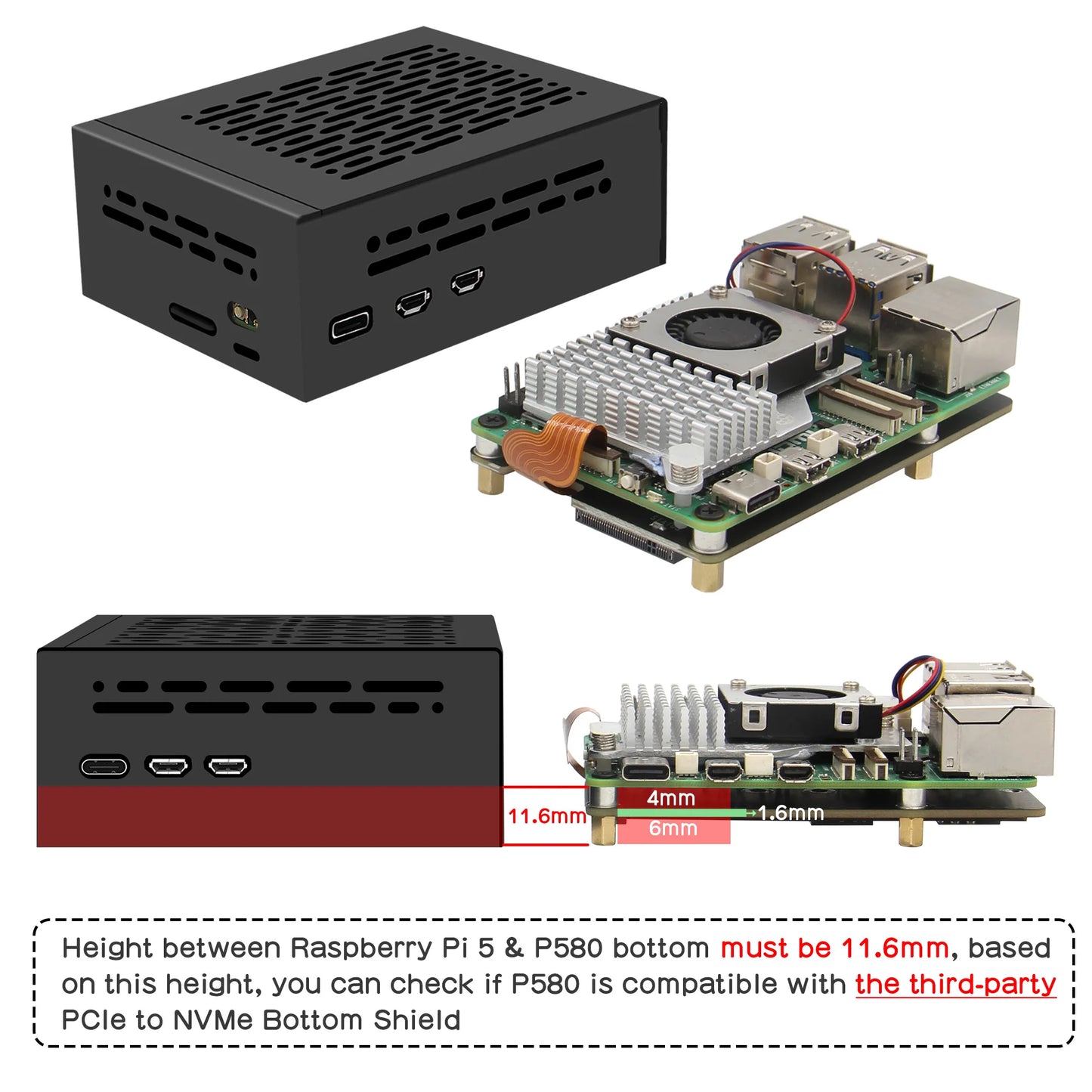 Custom Metal Case P580 for     Pi 5 & X1002 Board (NOT support X1000/X1001/X1003 Board!!!)