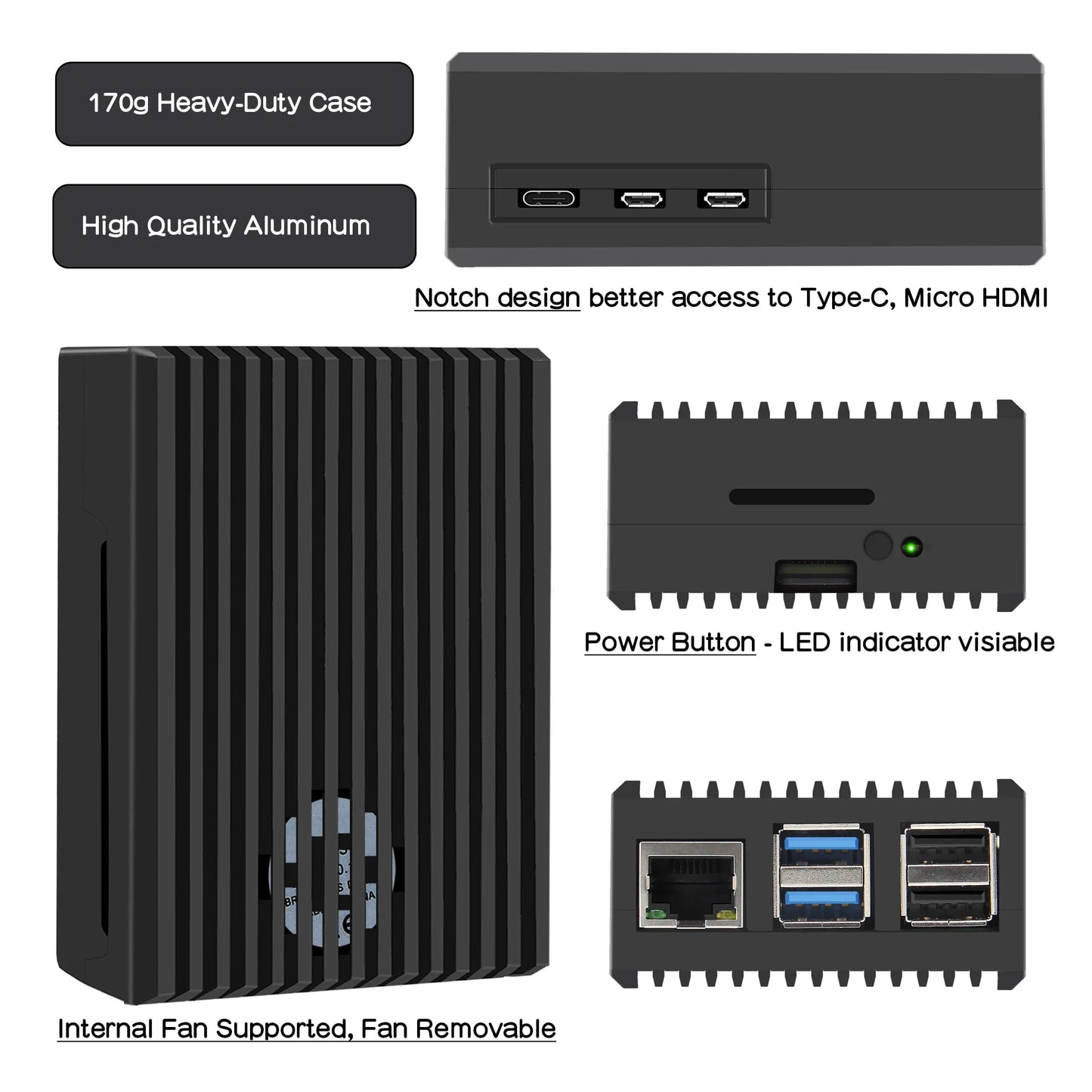 Custom Pi 5 Case with Fan| Heavy-duty Aluminum Passive Cooling Case Shell Enclosure for Pi 5