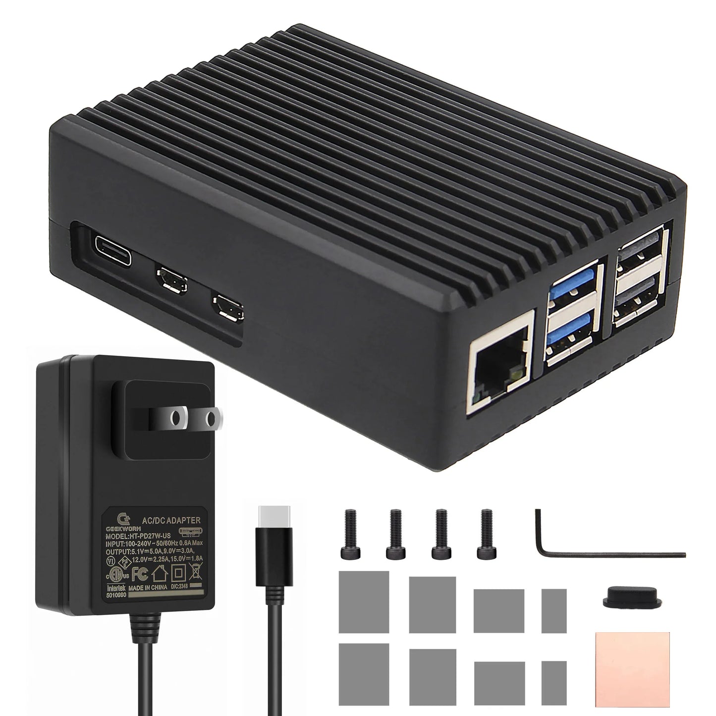 Custom Pi 5 Case with PD27W Power Supply | Aluminum Passive Cooling Case for Pi 5