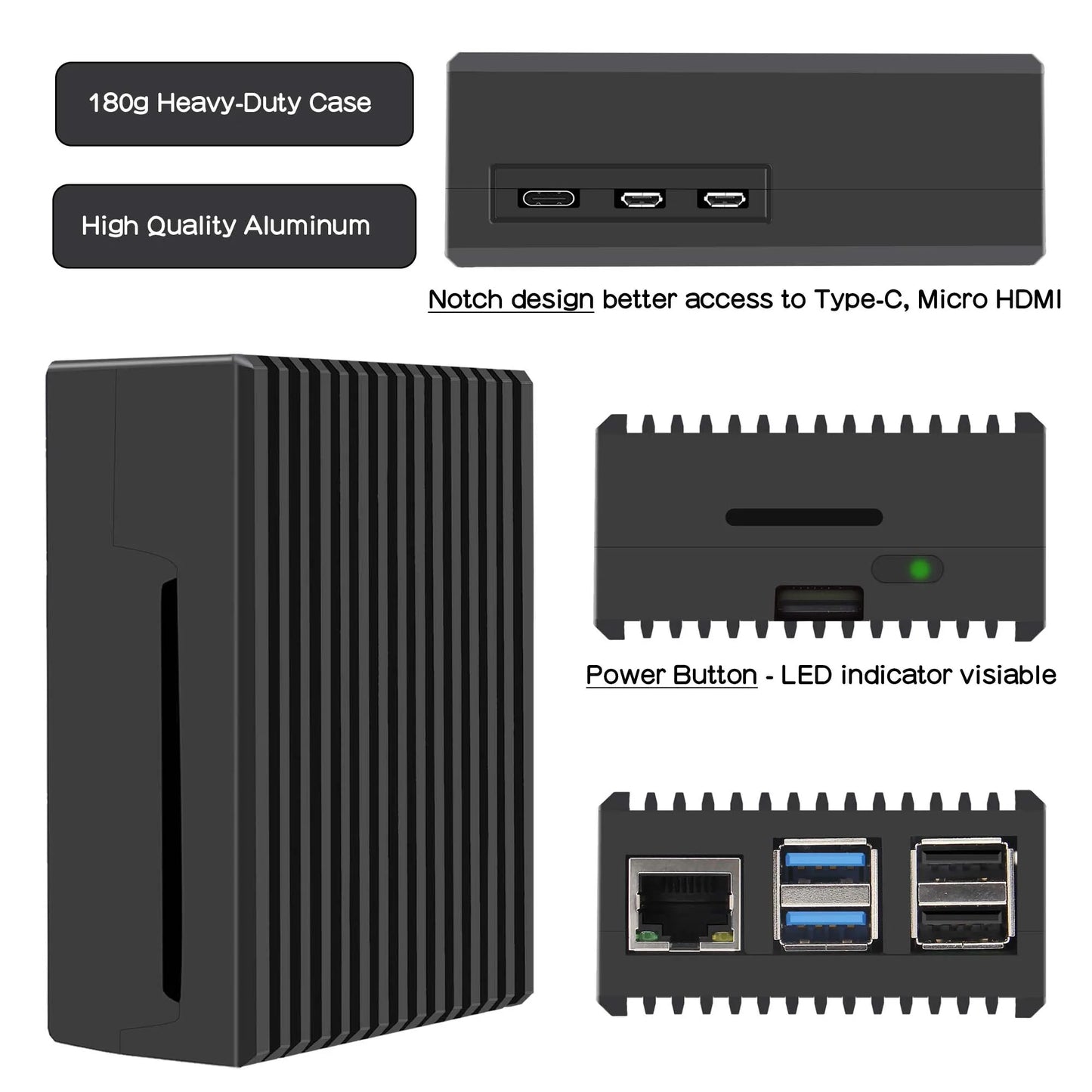 Custom Pi 5 Case with PD27W Power Supply | Aluminum Passive Cooling Case for Pi 5