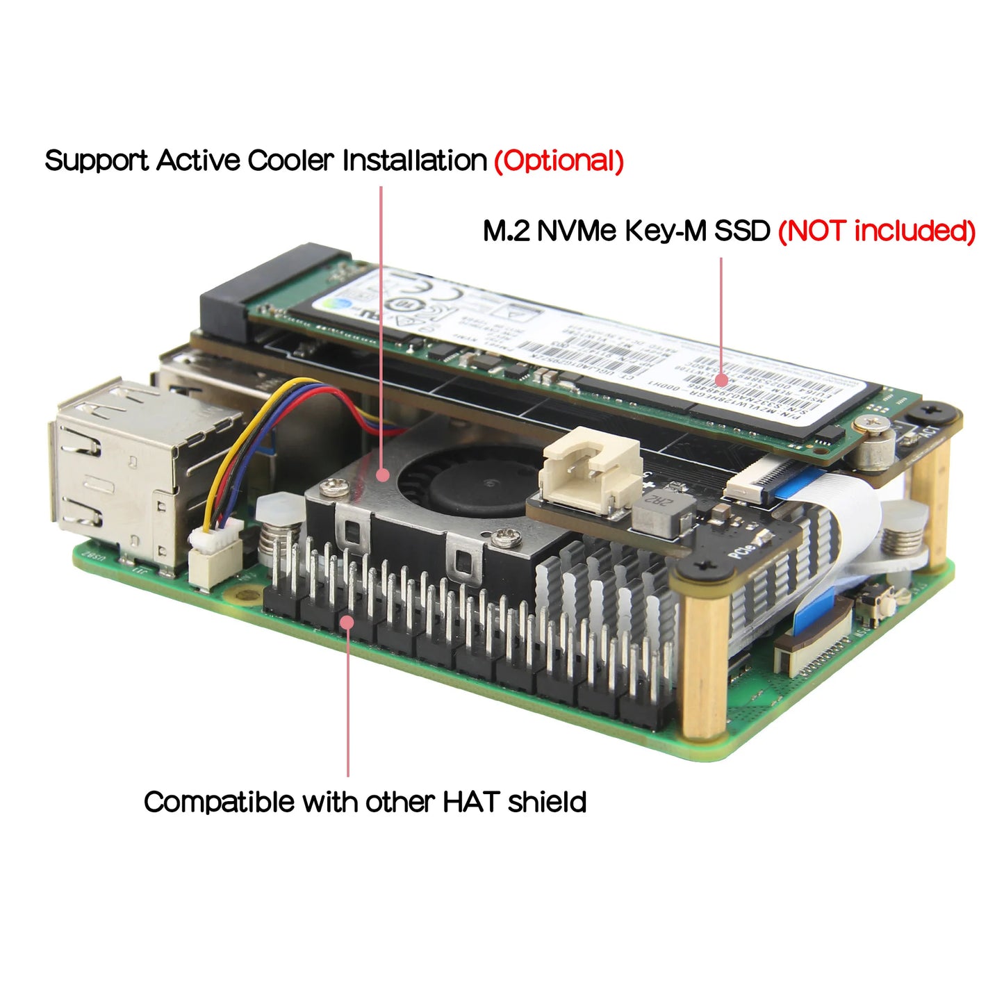 Custom X1001 PCIe to NVMe M.2 SSD Shield Board for     Pi 5