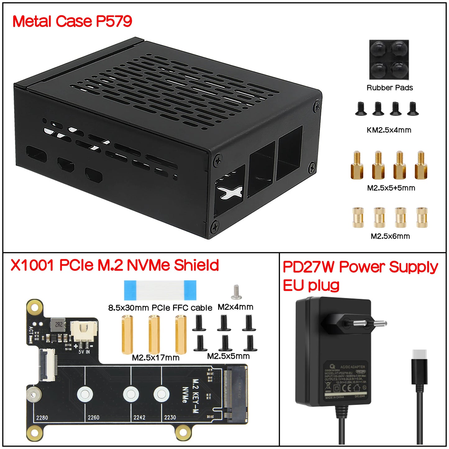 Custom X1001 PCIe to NVMe Shield with P579-V3 Metal Case for     Pi 5
