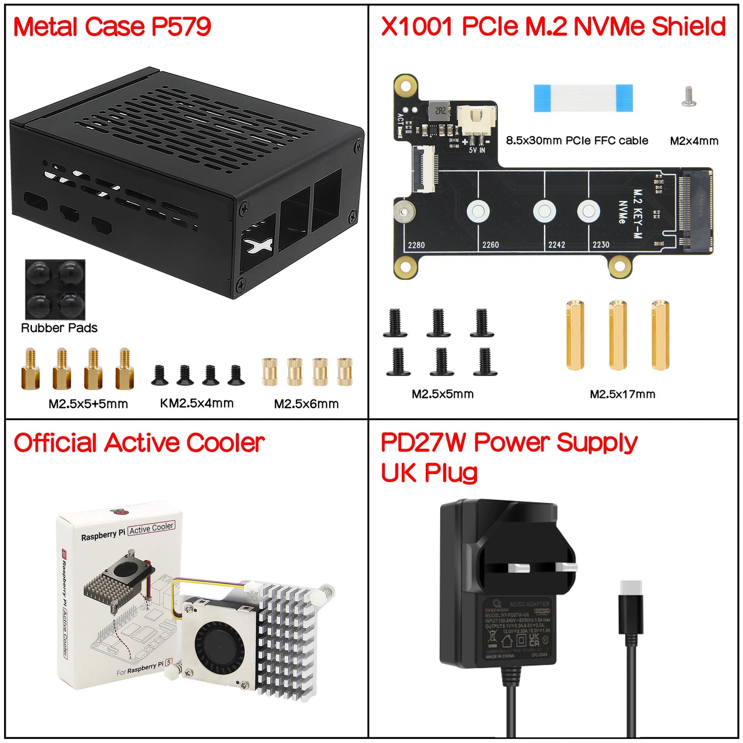 Custom X1001 PCIe to NVMe Shield with P579-V3 Metal Case for     Pi 5