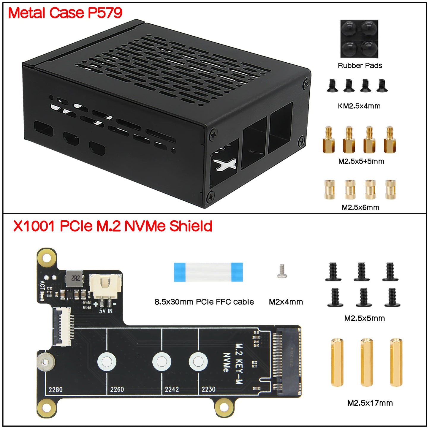 Custom X1001 PCIe to NVMe Shield with P579-V3 Metal Case for     Pi 5