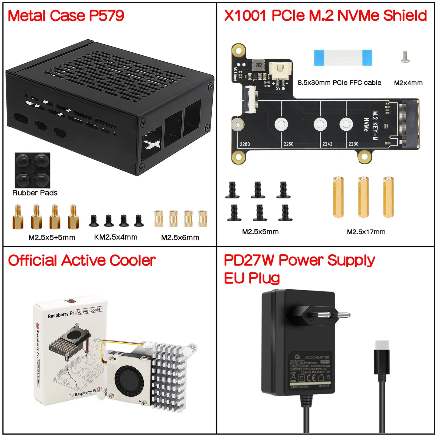 Custom X1001 PCIe to NVMe Shield with P579-V3 Metal Case for     Pi 5