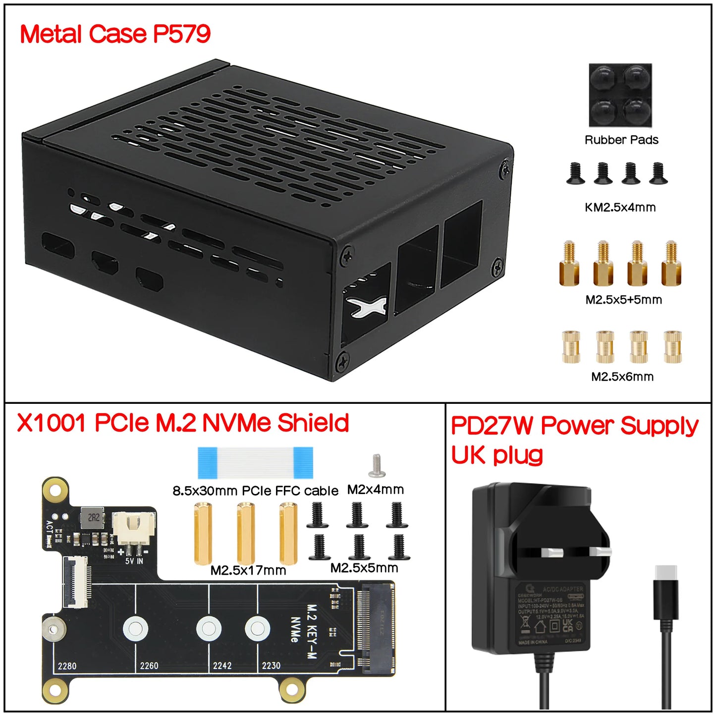 Custom X1001 PCIe to NVMe Shield with P579-V3 Metal Case for     Pi 5
