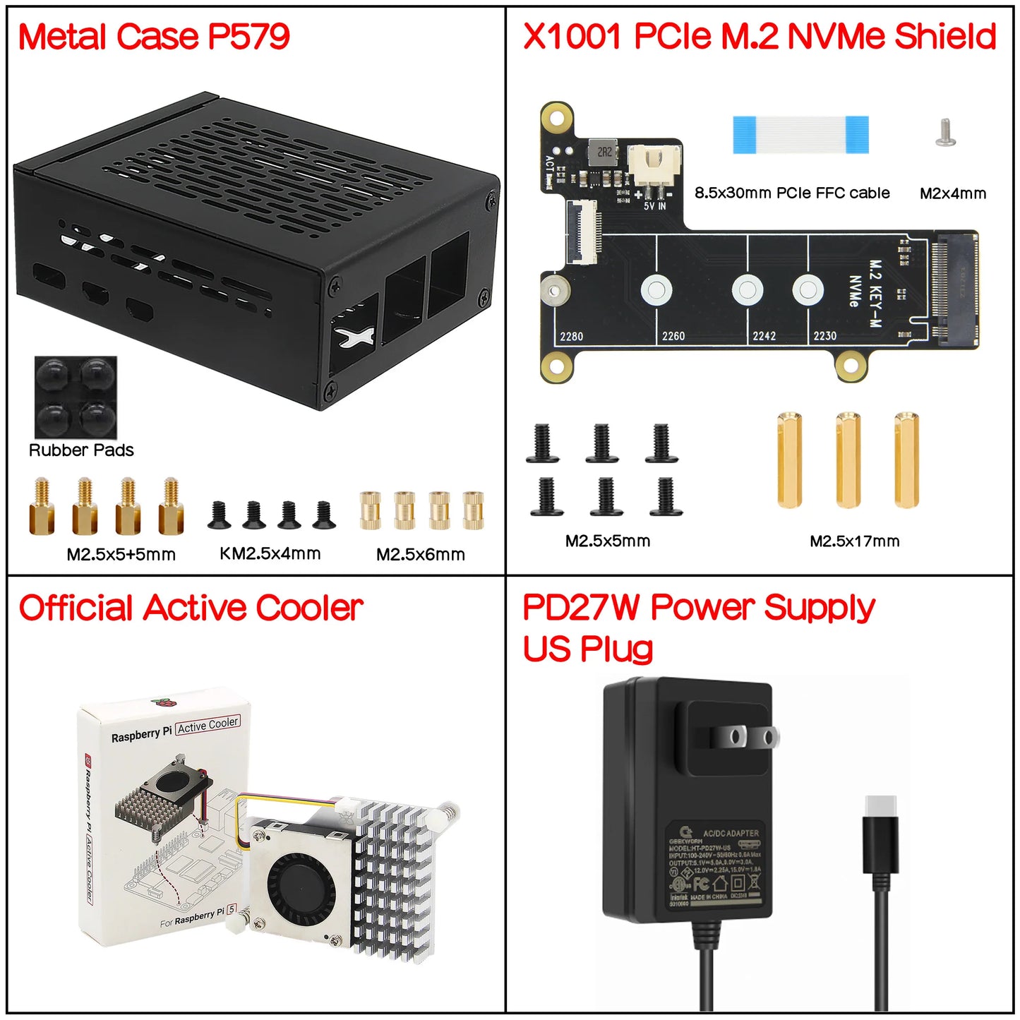 Custom X1001 PCIe to NVMe Shield with P579-V3 Metal Case for     Pi 5