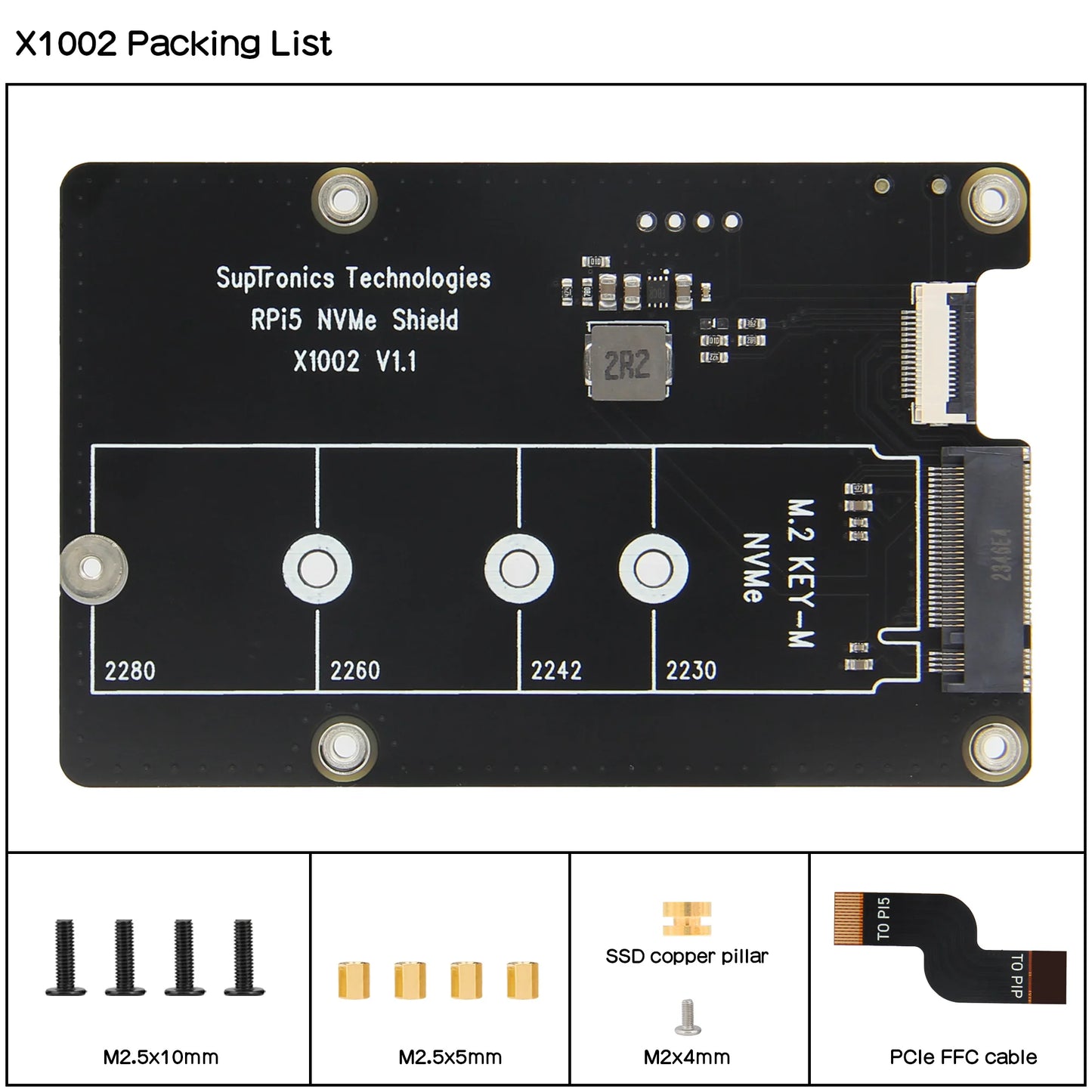Custom X1002 PCIe M.2 NVMe SSD Board for     Pi 5