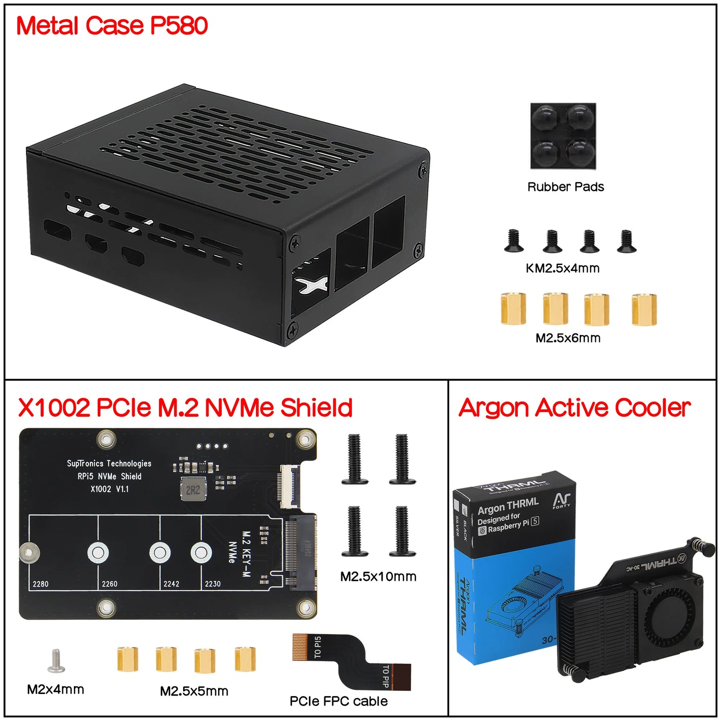 Custom X1002 pcie to NVMe Board with P580 Metal Case for     Pi 5