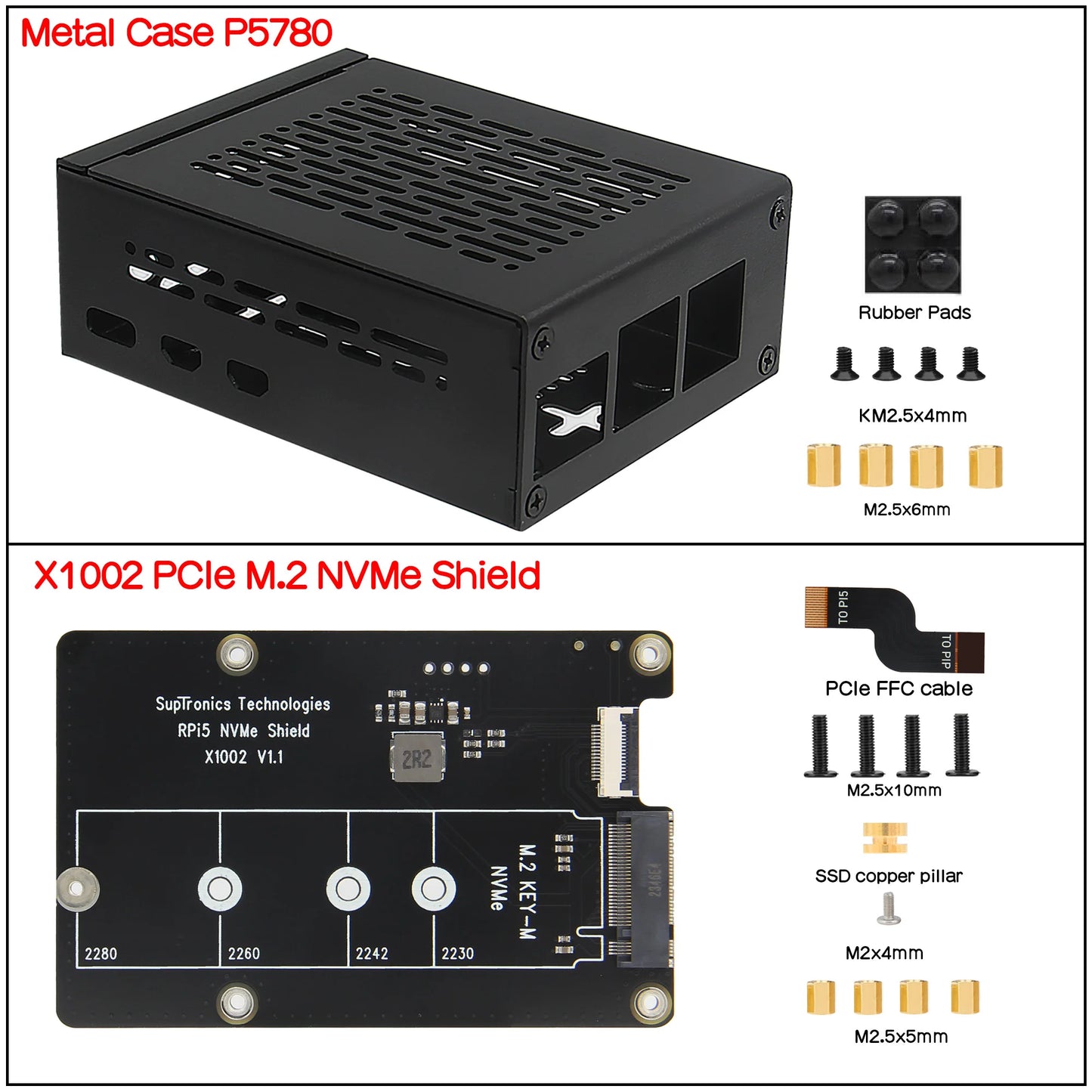 Custom X1002 pcie to NVMe Board with P580 Metal Case for     Pi 5