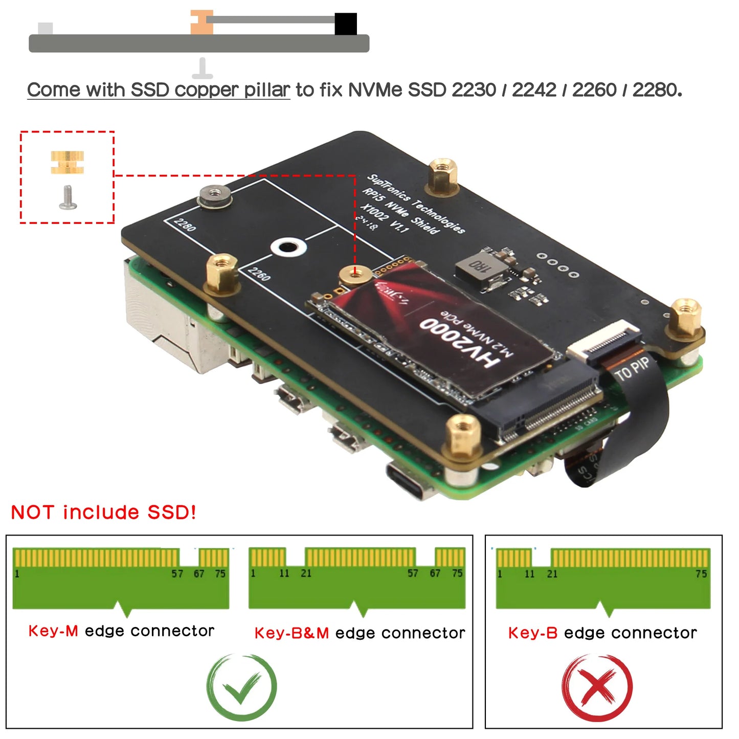 Custom X1002 pcie to NVMe Board with P580 Metal Case for     Pi 5