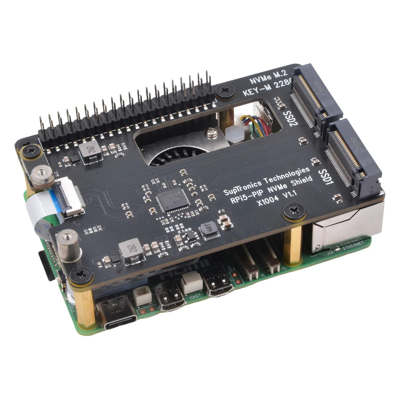 Custom X1004 Dual 2280 NVMe SSD shield for     Pi 5