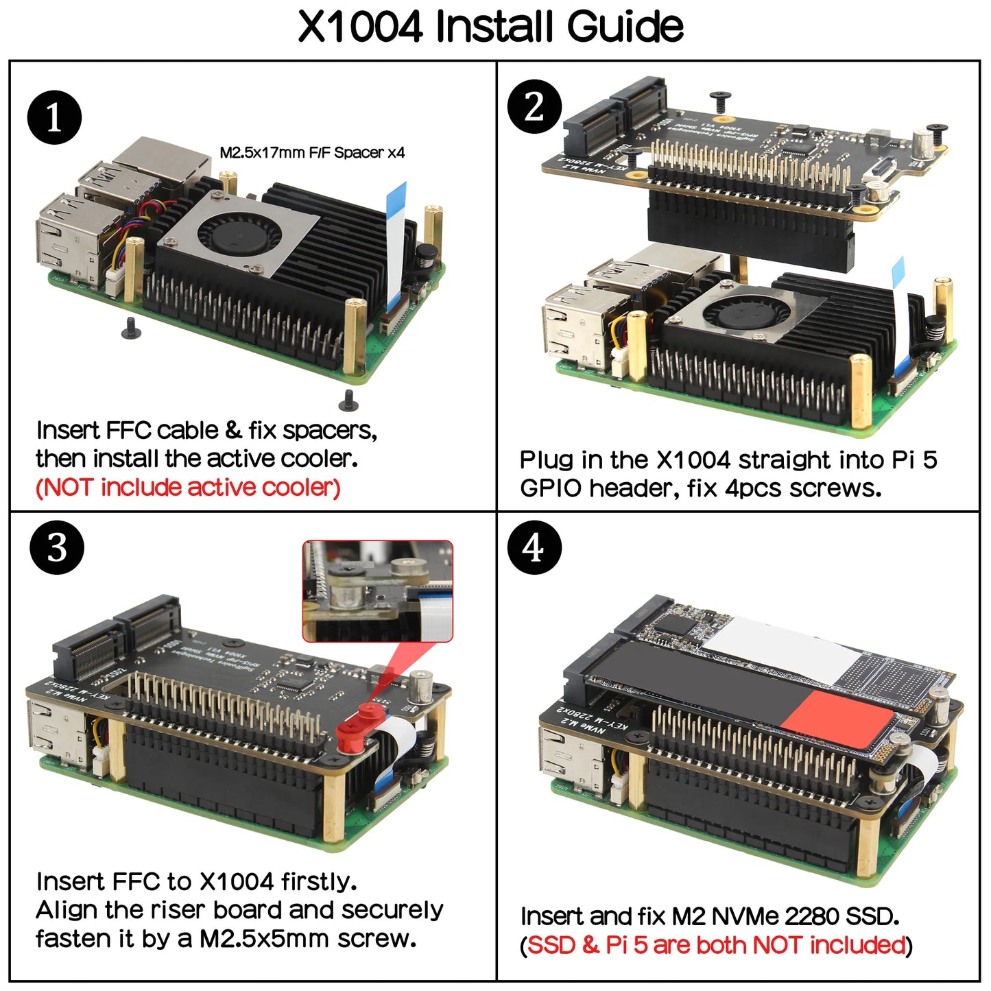 Custom X1004 Dual 2280 NVMe SSD shield for     Pi 5