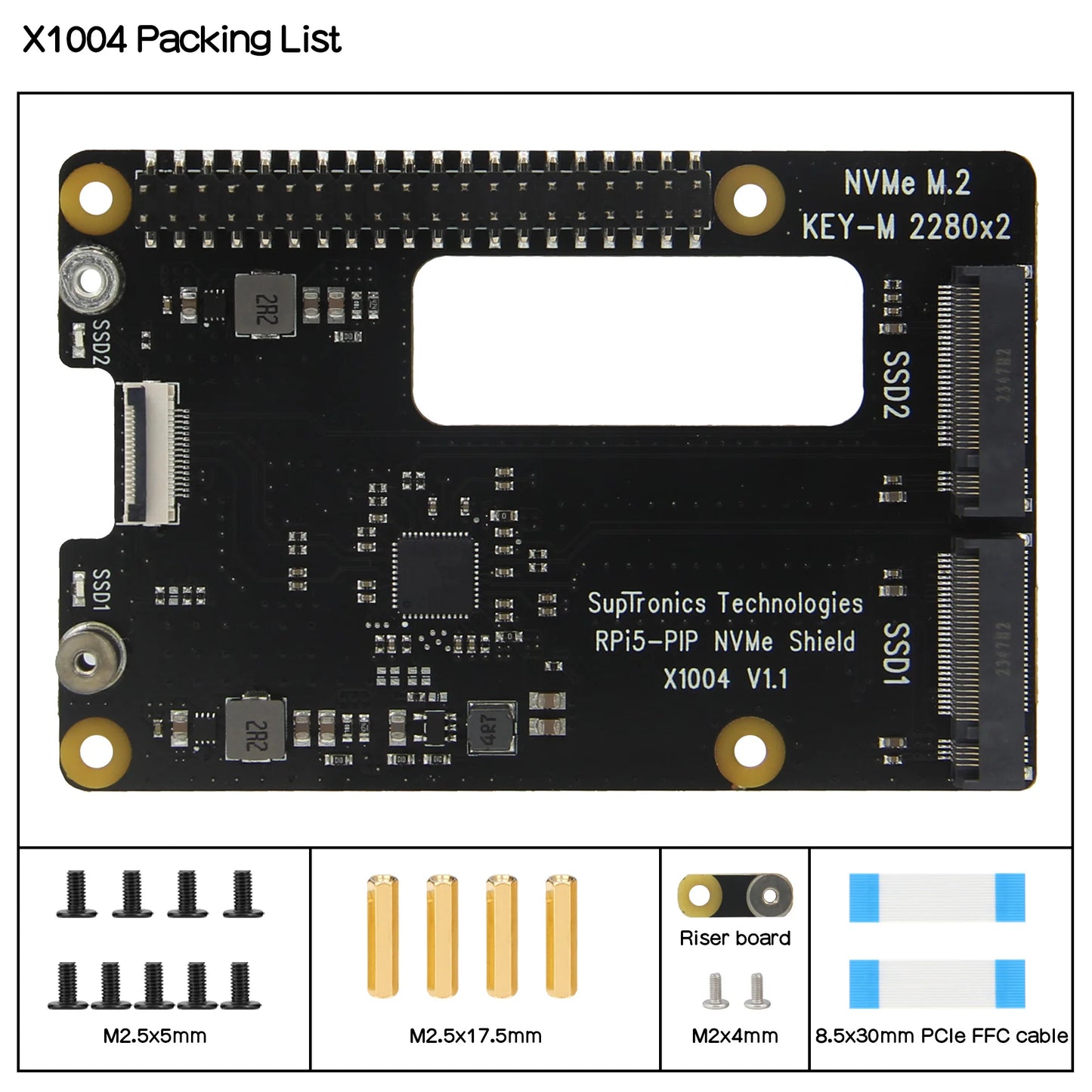 Custom X1004 Dual 2280 NVMe SSD shield for     Pi 5