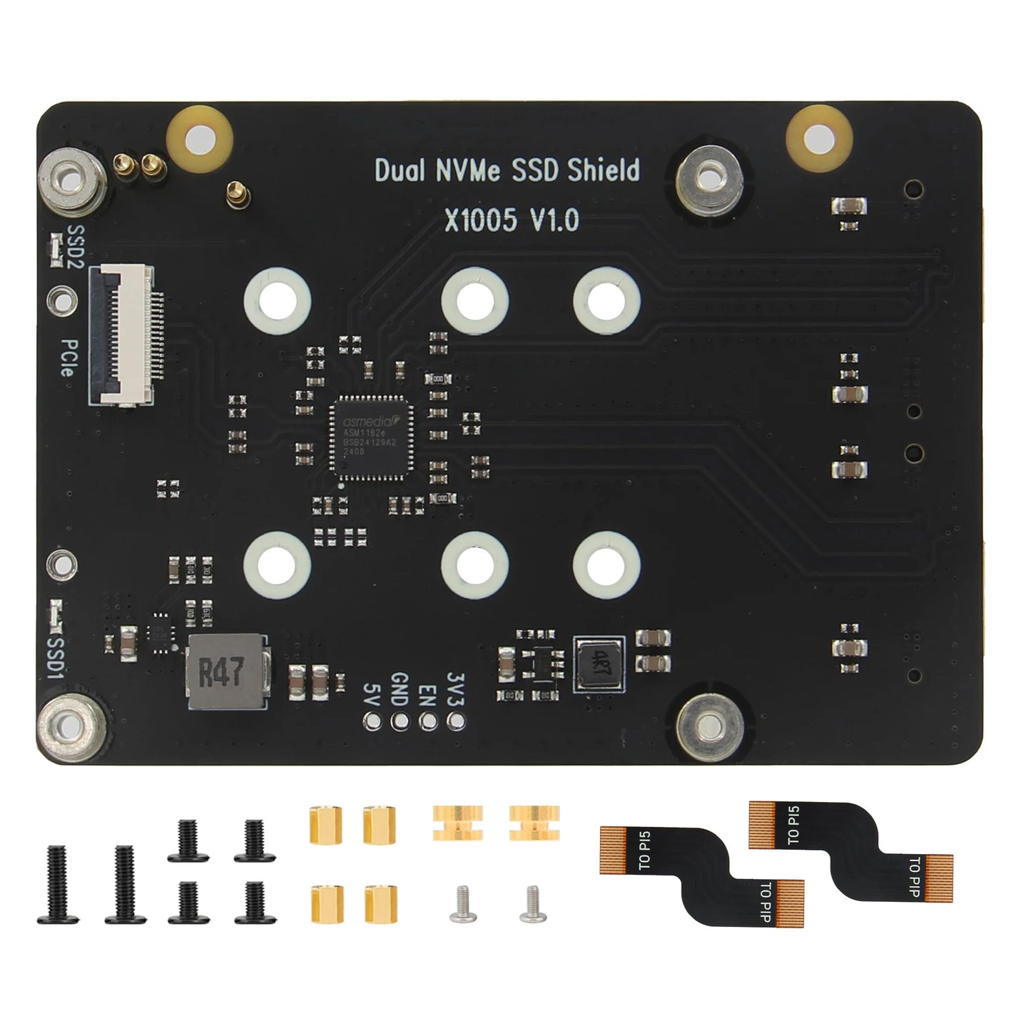Custom X1005 Dual 2230/2242/2260/2280 NVMe SSD shield for     Pi 5