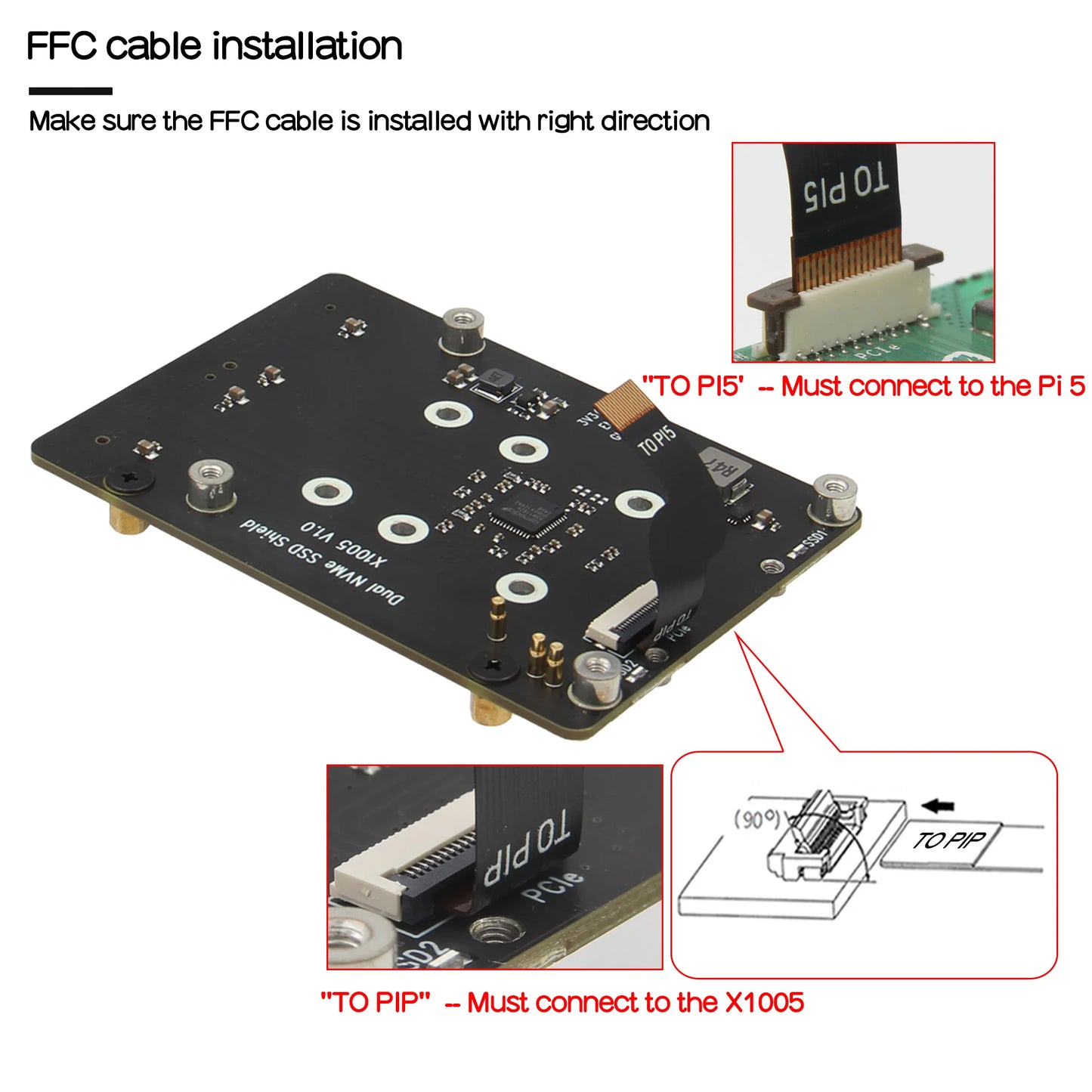 Custom X1005 Dual 2230/2242/2260/2280 NVMe SSD shield for     Pi 5