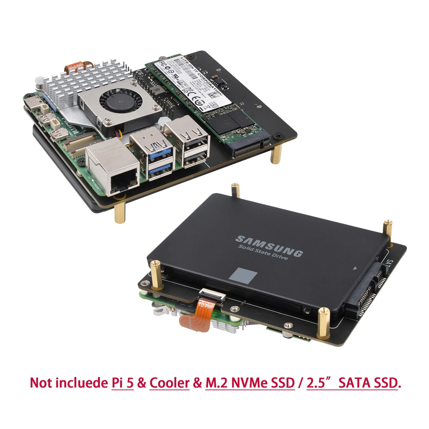 Custom X1006 PCIe to 2.5" SATA SSD/HDD+M.2 2280 SSD Shield for     Pi 5 (NOT Support Boot from SSD)