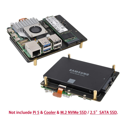 Custom X1006 PCIe to 2.5" SATA SSD/HDD+M.2 2280 SSD Shield for     Pi 5 (NOT Support Boot from SSD)