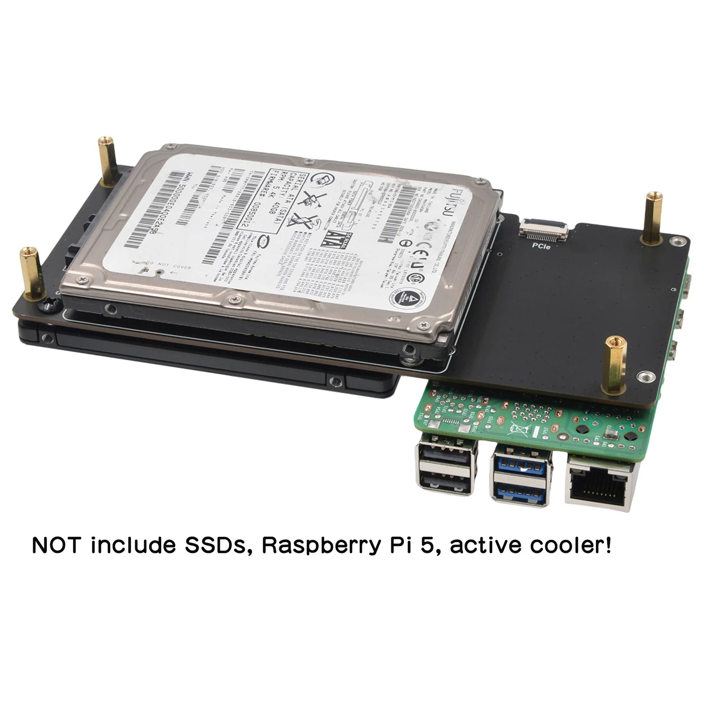 Custom X1007 PCIe to Dual 2.5" SATA HDD/SSD Shield for     Pi 5 (NOT Support Boot from SSD)