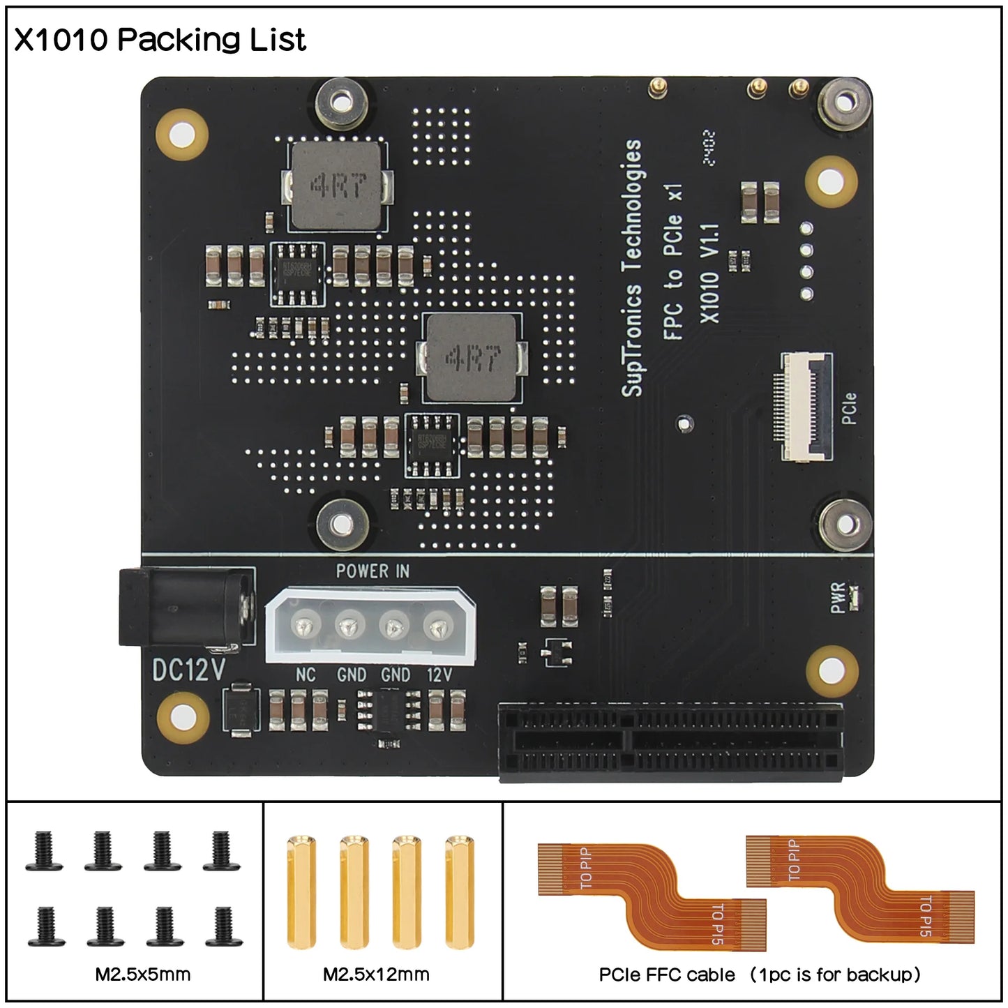 Custom X1010 V1.1 PCIe FFC Connector to Standard PCIe x4 slot Expansion Board for     Pi 5