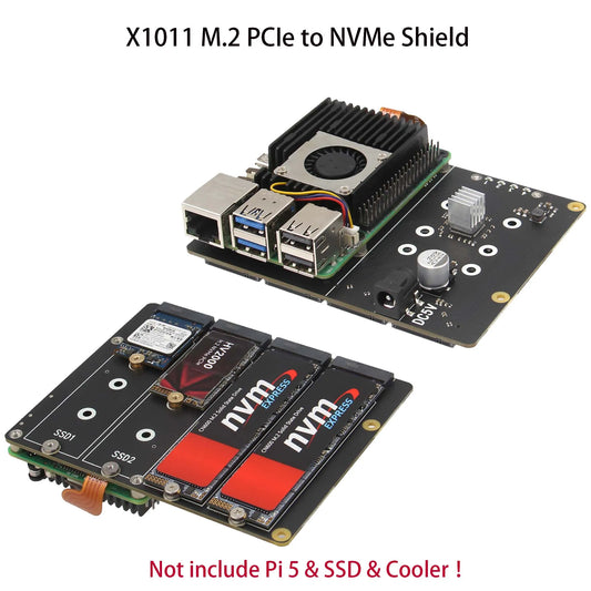 Custom X1011 PCIe to NVMe Shield support four 2280/2260/2242/2230 M.2 NVMe SSDs for     Pi 5