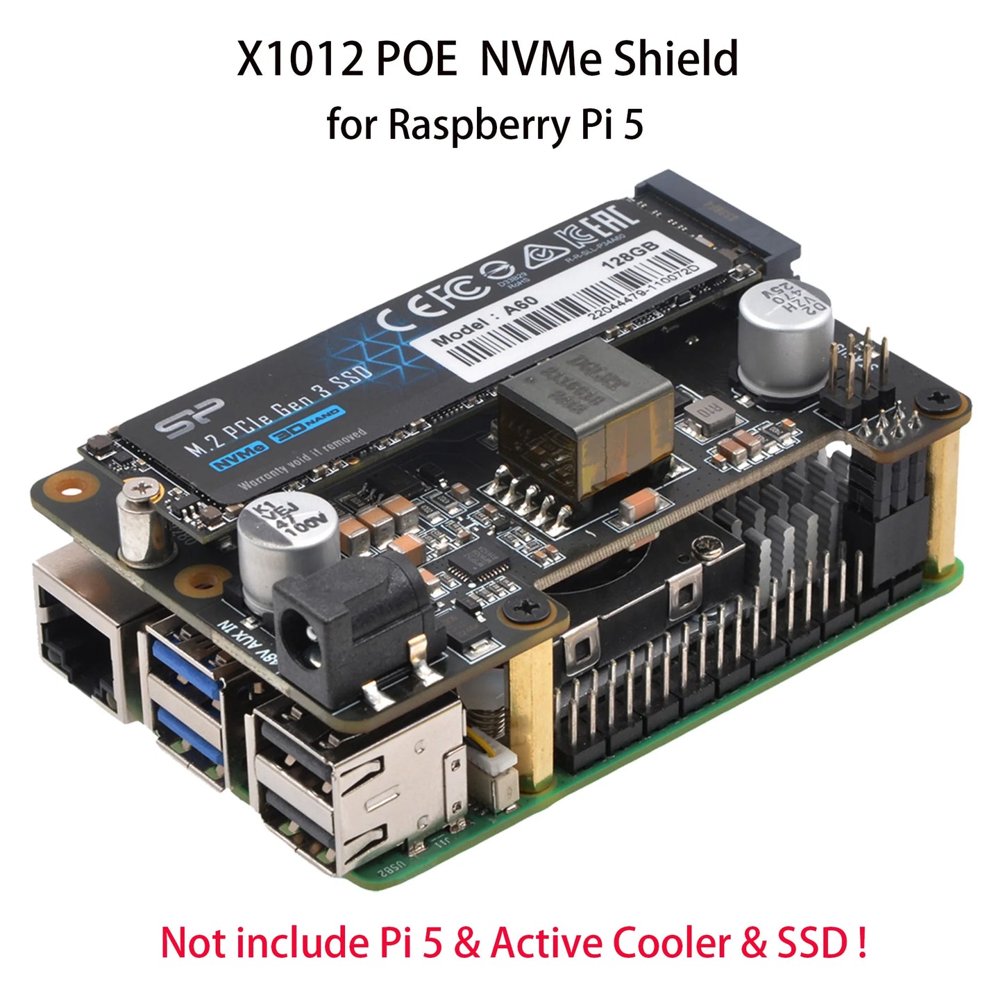 Custom X1012 POE NVME Shield | POE HAT for     Pi 5