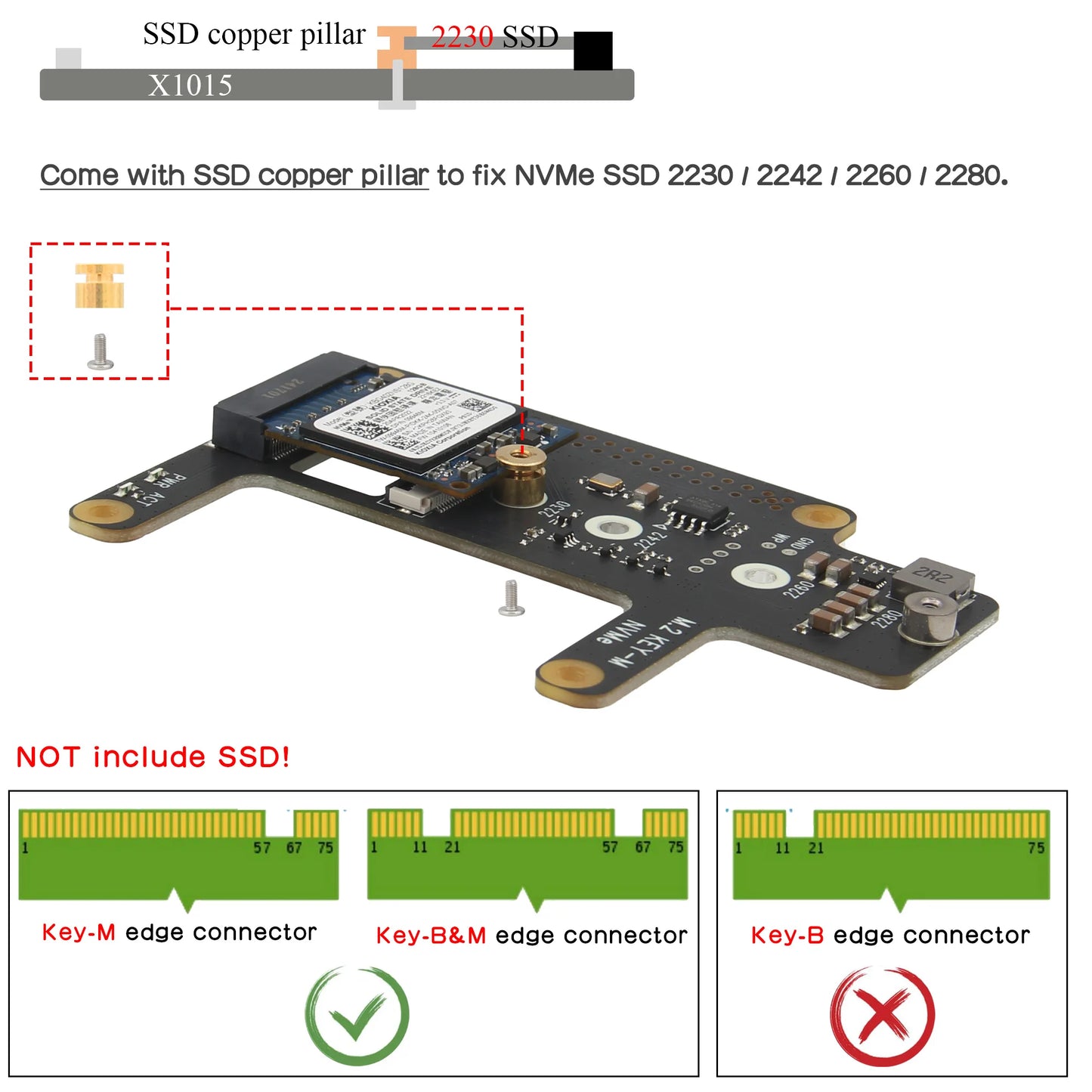 Custom X1015 PCIe to M.2 Key-M NVMe SSD for     Pi 5