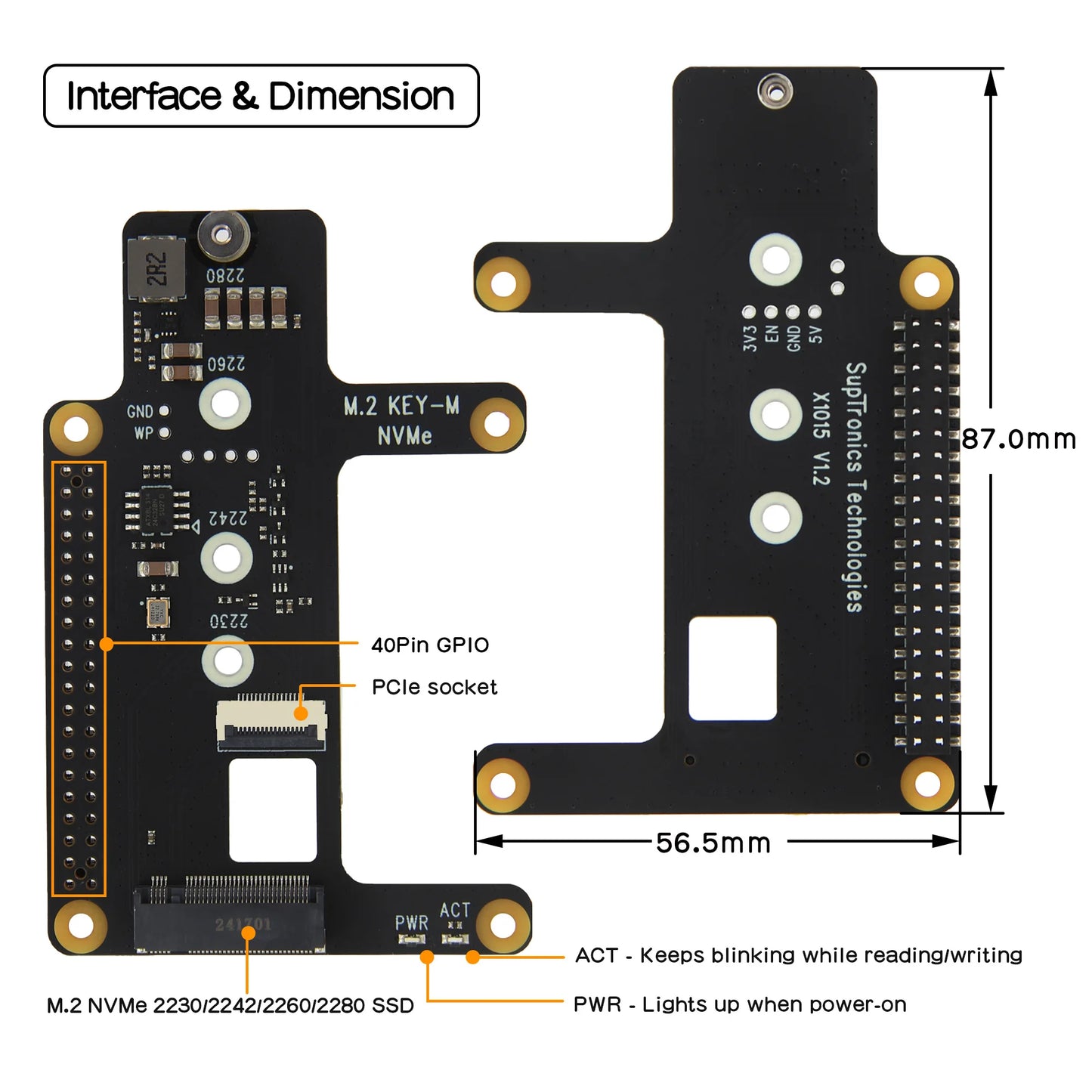 Custom X1015 PCIe to M.2 Key-M NVMe SSD for     Pi 5