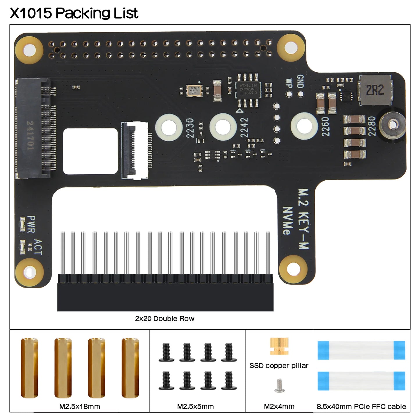 Custom X1015 PCIe to M.2 Key-M NVMe SSD for     Pi 5