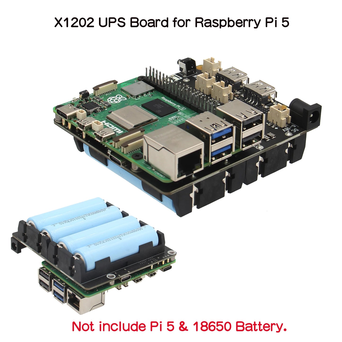Custom X1202 UPS & Power Management Board with 4 cell 18650 battery holder for     Pi 5
