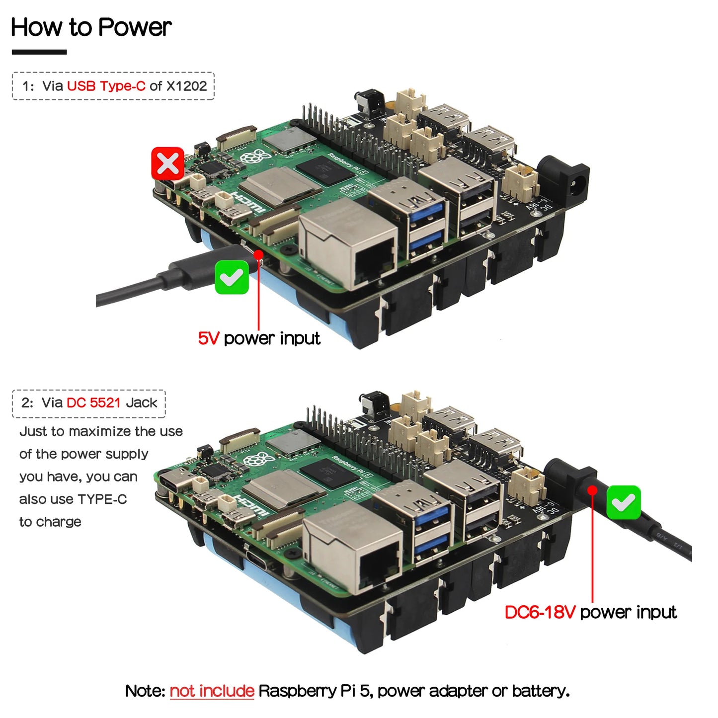 Custom X1202 UPS & Power Management Board with 4 cell 18650 battery holder for     Pi 5